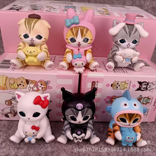 Mofusands Cats Blind Box Toys Sanrio Character Cartoon Melody Mystery Pudding Dog COS Dress Up Cute Cat Doll Toys Gifts
