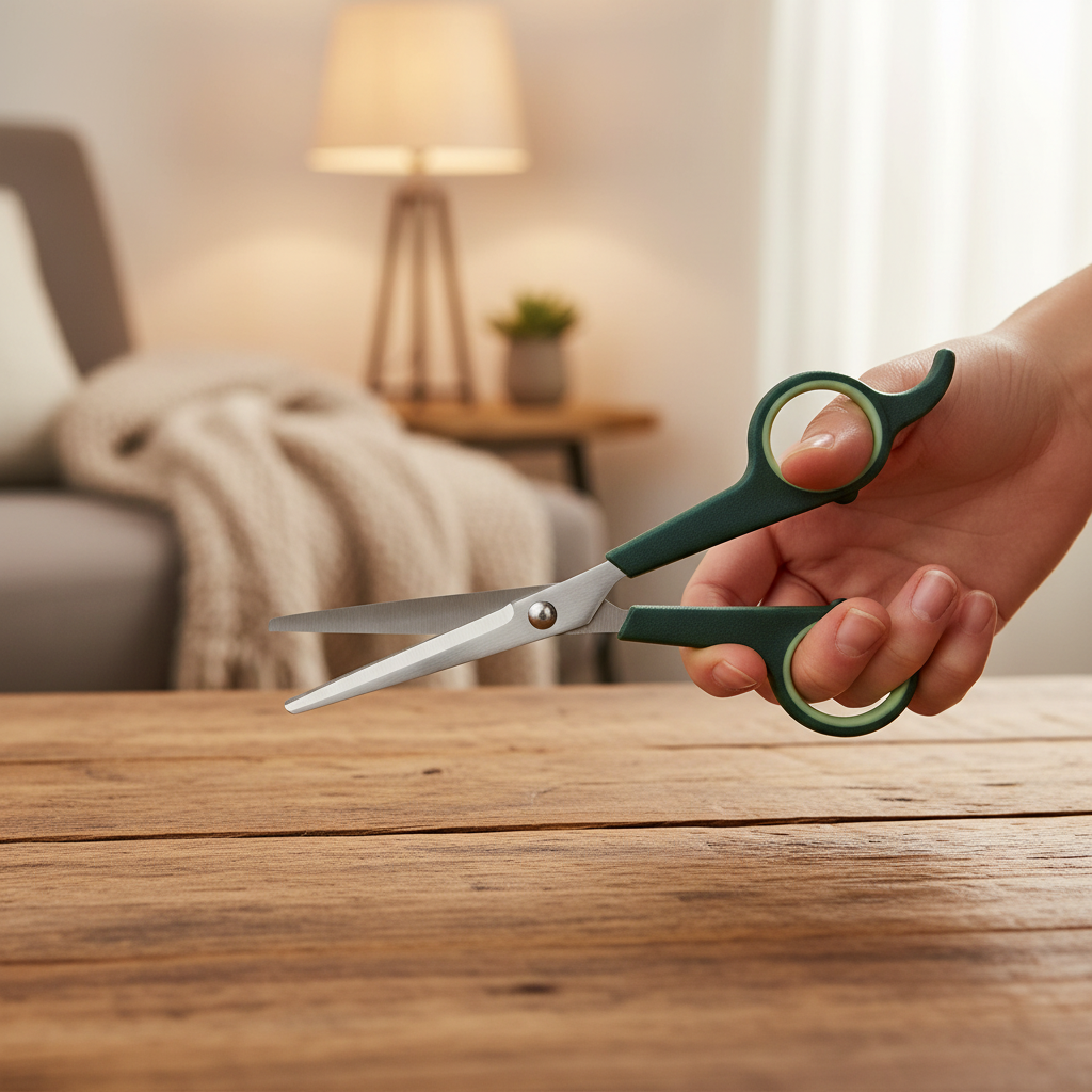Pair of green-handled scissors on a white background